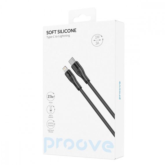 Кабель Proove Soft Silicone Type-C to Lightning 27W (1m) black | Зображення 1