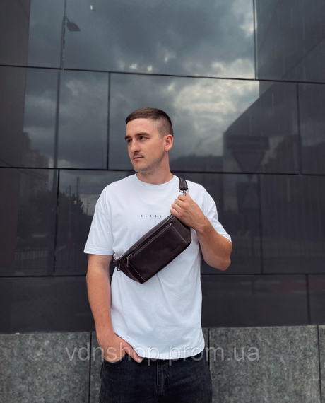 Сумка-бананка зі шкіри 24х11х8, чоловічий крейзі хорс для гаджетів на пояс CH-7371 коричнева | Зображення 3
