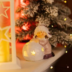 Новорічна фігурка з підсвіткою Дівчинка зі сніговою кулею з фарфори 11×7×12 (см) новорічний декор для дому, квартири на подарунок