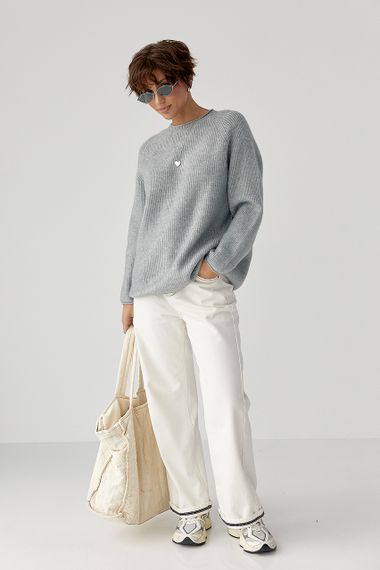 Тепла в'язана кофта з рукавами реглан - сірий цвет, ONE SIZE (є розміри) | Зображення 2