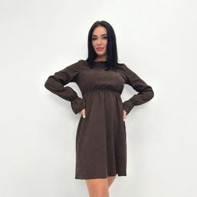 Женское модное вельветовое платье с завышенной талией GF08574 цвет коричневый, размер 50/52