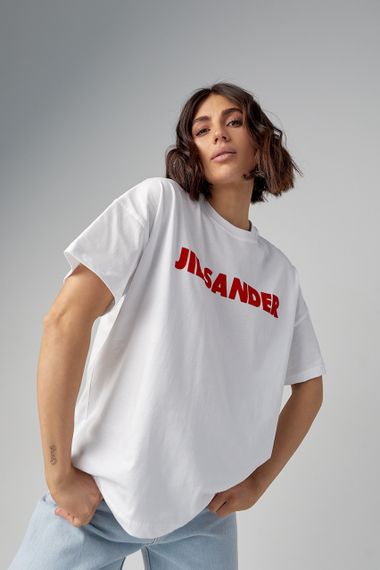 Трикотажная футболка с надписью Jil Sander - белый с красным цвет, L (есть размеры) | Зображення 4