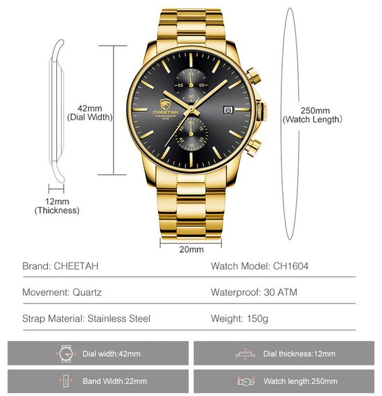 Наручные мужские часы Cheetah Mars Gold | Зображення 5