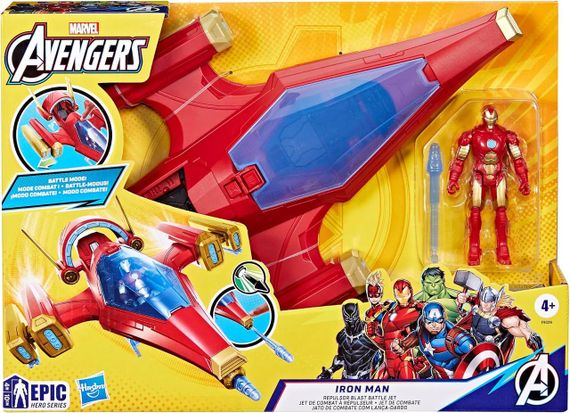 Літак з фігуркою Залізної людини Оригінал Hasbro Marvel Avengers Epic Hero Series Iron Man Repulsor Blast Battle Jet | Зображення 2