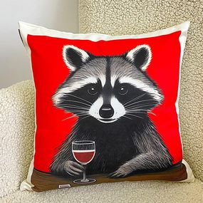Подушка декоративная Soft Єнот з бокалом червоного вина 45х45 см (45PST_24S015)