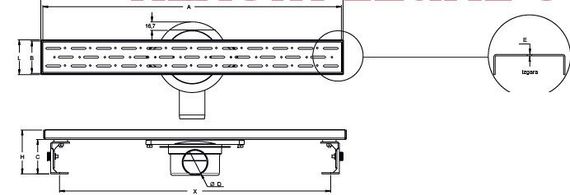Душовий канал без фланця Mertinoks, з подвійним гідрозатвором, сифон 360, решітка "Під Плитку" 80 см 4013.00360K.080.1 | Зображення 1