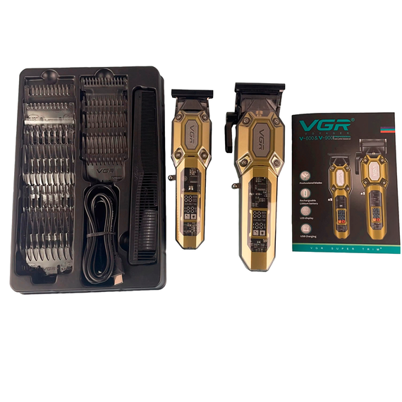 Набір для стрижки VGR 2 в 1 V-600&amp;900 GOLD, машинка для стрижки і тример, 10 насадок, LED дисплей | Зображення 7