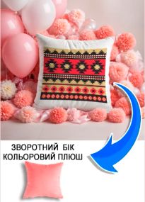 Подушка плюшева Мерч Крафт Дизайн з принтом орнамент 06 рожевий плюш квадратна 33х33 см