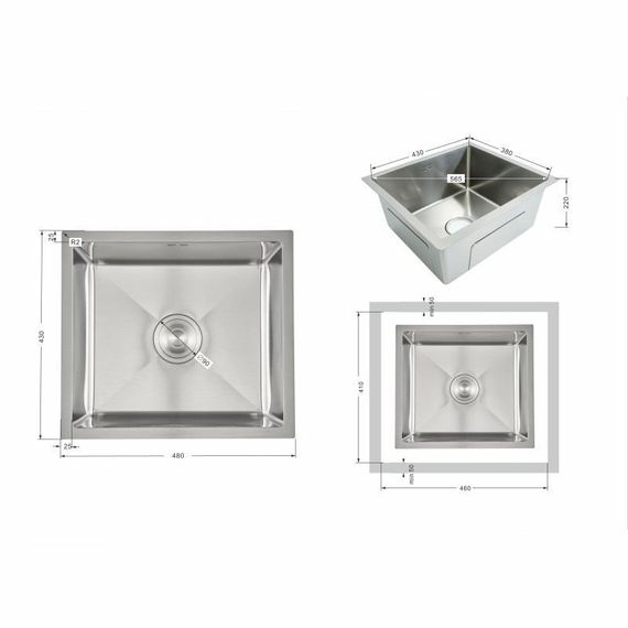 Мийка для кухні інтегрована під стільницю Lidz Handmade H4843 Brushed Steel 3,0/1,0 мм LDH4843BRU49441 | Зображення 1