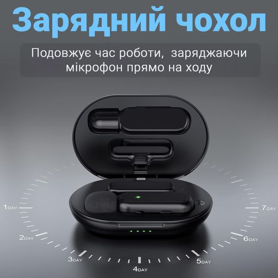 Беспроводной петличный микрофон с зарядным кейсом Savetek P33 Lightning, петличка для iPhone/iPad, до 20м | Зображення 7
