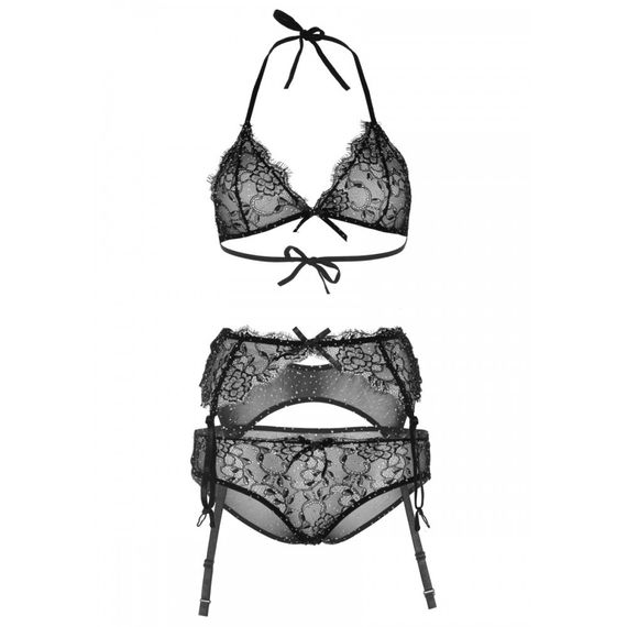 Сексуальный комплект кружевной с поясом для чулок, со стразами Leg Avenue Rhinestone черный Sex Aura | Зображення 3