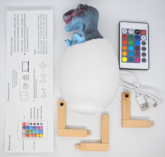 3D нічник світильник динозавр в яйці Dinosaur Lamp різнокольоровий з пультом д/к  з підзарядкою від USB | Зображення 8