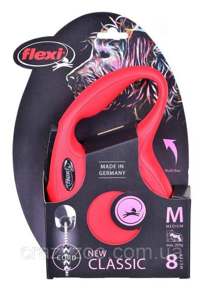 Поводок-рулетка для собак Flexi New Classic M до 20 кг красная трос 8 м 22941 | Зображення 1