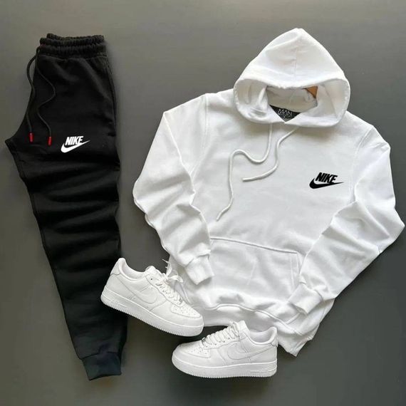 Весняний костюм nike худі біле + штани чорні.