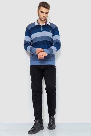 Светр-обманка чоловічий в смужку, колір синьо-блакитний, 161R901-1 | Зображення 1