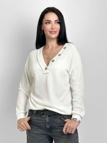 Жіночий пуловер з V-подібним вирізом вільний трикотажний колір білий, розмір 50/52 GF4217