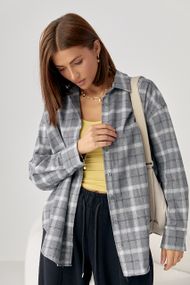 Клітчаста сорочка на ґудзиках із опущеними проймами - сірий цвет, M (є розміри)