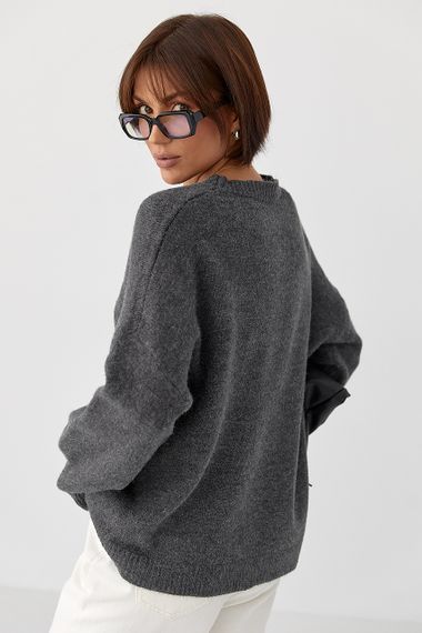 В’язаний однотонний джемпер вільного фасону - темно-сірий цвет, ONE SIZE (є розміри) | Зображення 1