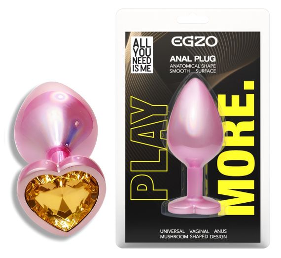 Анальна пробка з кристалом EGZO - Pink Perl Heart Plug Yellow, size S Sex Aura