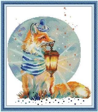 Набір для вишивання за нанесеною на канву схемою "Fox with Lamp". AIDA 14CT printed 34*38 см