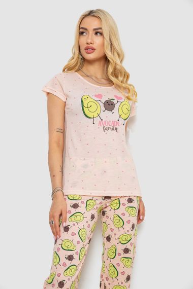 Піжама жіноча з принтом, колір персиковий, 243R7093 | Зображення 1