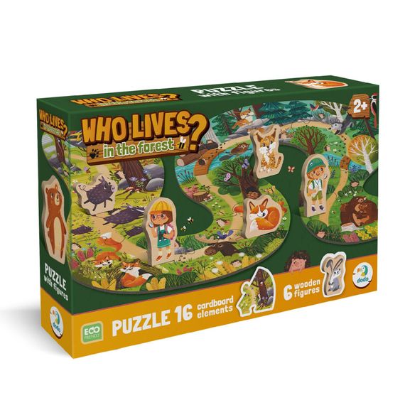 Детский пазл с деревянными фигурками "Кто живет в лесу?" 300608, 16 элементов