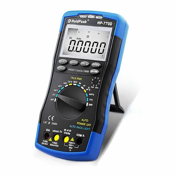 Мультиметр HoldPeak HP-770D профессиональный цифровой (TrueRMS 40000 отсчетов 1000В 20А AC/DC 40МОм 100мФ 1000 | Зображення 4