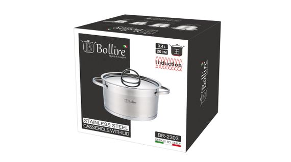 Каструля Bollire Catania BR-2303, 3. 4 л, 20 см, з нержавіючої сталі з кришкою, для всіх типів плит | Зображення 2