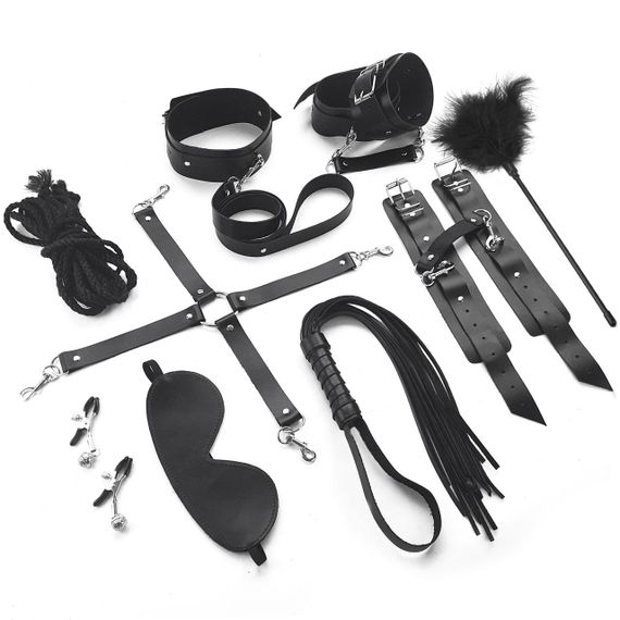 Набір BDSM Art of Sex – Set Leather, 10 предметів, чорний, натуральна шкіра Sex Aura