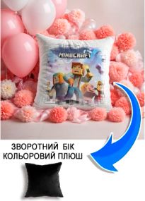 Подушка плюшева Мерч Крафт Дизайн з принтом Майнкрафт Minecraft 5 чорний плюш квадратна 33х33 см