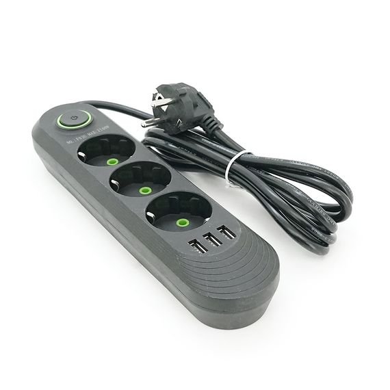 Мережевий фільтр F03U, 3 розетки EU + 3 USB, 1.5 м, перетин 3х0, 75мм арт.15490 | Зображення 1