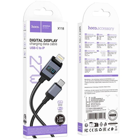 Дата кабель Hoco X118 Generous with display Type-C to Lightning 27W (1m) Black | Зображення 5