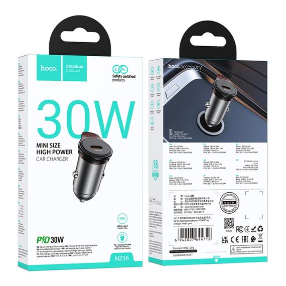 Автозарядний пристрій Hoco NZ16 1USB-C QC/PD30W | Зображення 1
