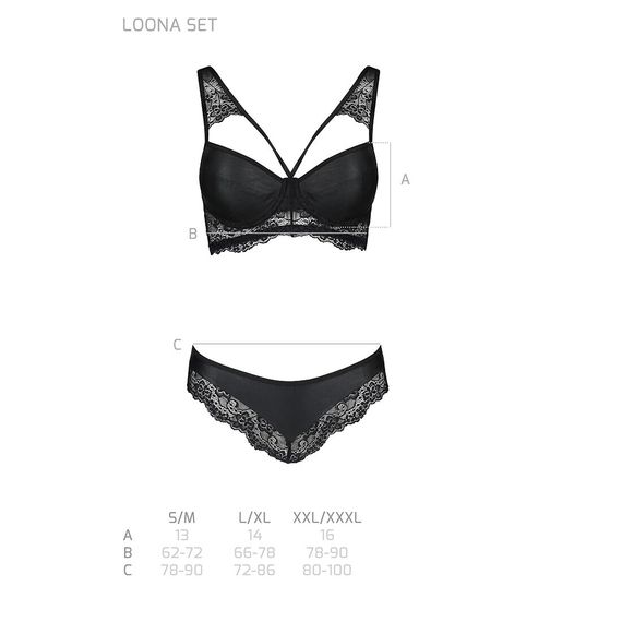 Комплект з еко-шкіри та мережива Passion LOONA SET L/XL, black, бра і трусики | Зображення 6