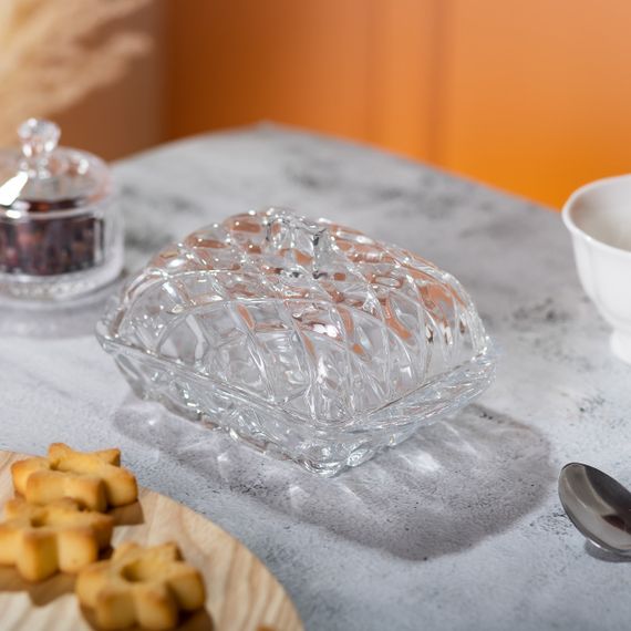 Масленка стеклянная для сливочного масла с крышкой 16.5х10.5х8 см подставка для сливочного масла HP-YH-45 | Зображення 4