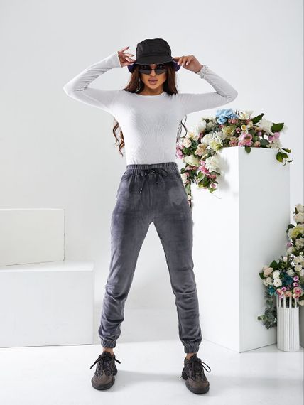 Женские модные велюровые брюки-джоггеры OB30/31 размер 50, цвет серый