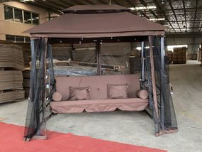 Качеля садовая с москитной сеткой Bonro JD3060 коричневая 3-х местная раскладная 80000024