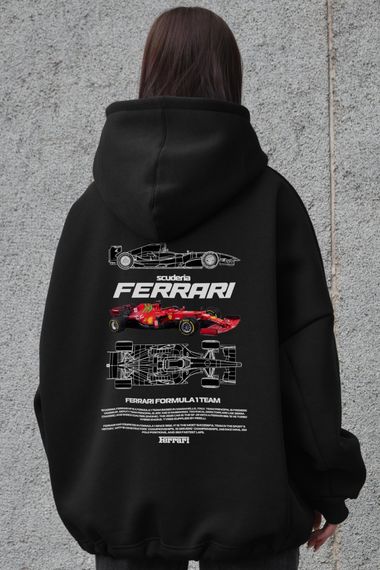 Оверсайз худі толстовка на флісі з капюшоном та принтом  Without Ferrari Black | Зображення 4