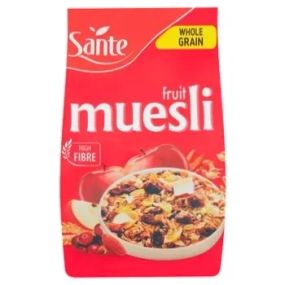 Сухие завтраки мюсли  цельнозерновые фруктовые Sante Muesli, 350г, с кусочками фруктов, кранчи