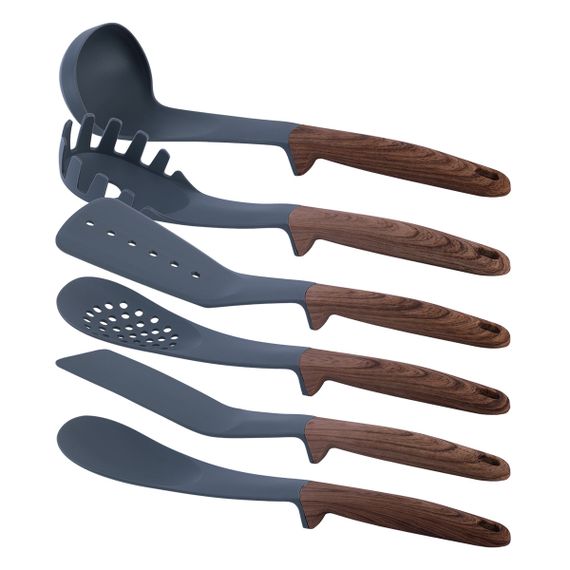 Набір з підставкою 7 предметів кухонного приладдя нейлонові з ручкою під дерево | Зображення 2