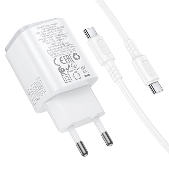 МЗП Borofone BAS83A Star PD20W+QC3.0 (1USB-A/1C) + кабель Type-C to Type-C White | Зображення 1