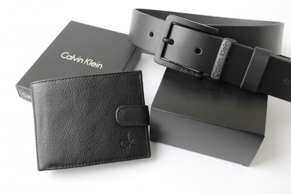 Мужской подарочный набор Calvin Klein ремень и кошелек total black | Зображення 3