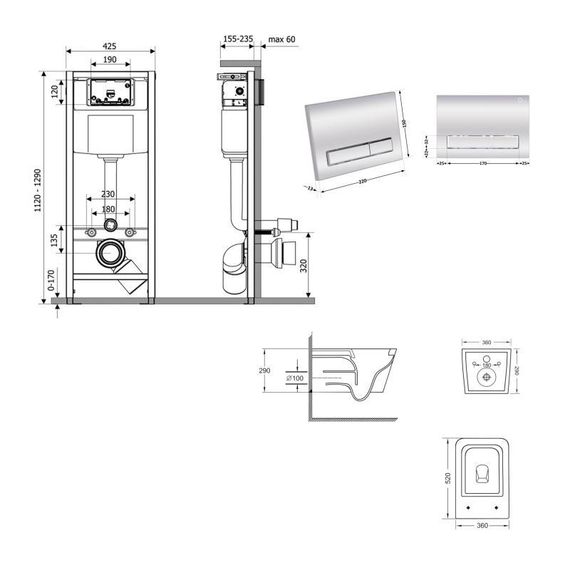 Готове рішення Qtap для ванної кімнати: підвісний унітаз Crow Ultra Quiet 520×360×290 + комплект інсталяції Nest 4 в 1 (лінійна | Зображення 1