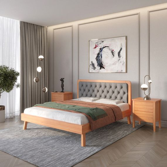 Полуторне дерев'яне ліжко Mebigrand Токіо Яблуня/Аляска 93 (Сірий) 120х200 см (MBG-4779)