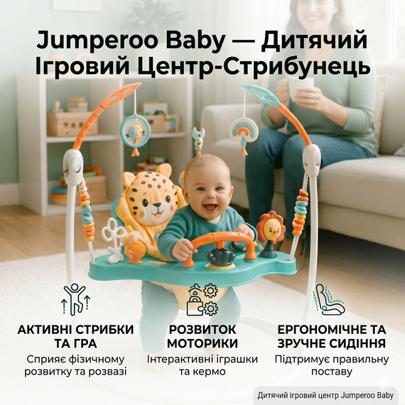Дитячий ігровий центр-стрибунець Jumperoo: інтерактивний музичний центр 360° з регулюванням висоти та світловими ефектами Зелений