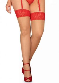 Панчохи під пояс Obsessive Blossmina Тілесно-червоні 6XL/7XL