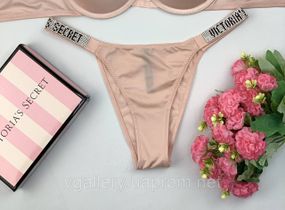 Жіночі трусики буферикова Victoria's Secret зі стразами, жіночі трусики танга Вікторія Сікрет зі стразами L, Персиковий