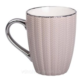 Чашка фарфоровая 400 (мл) с серебристым ободком и ручкой для чая, кофе Кремовая RX-N231315CO