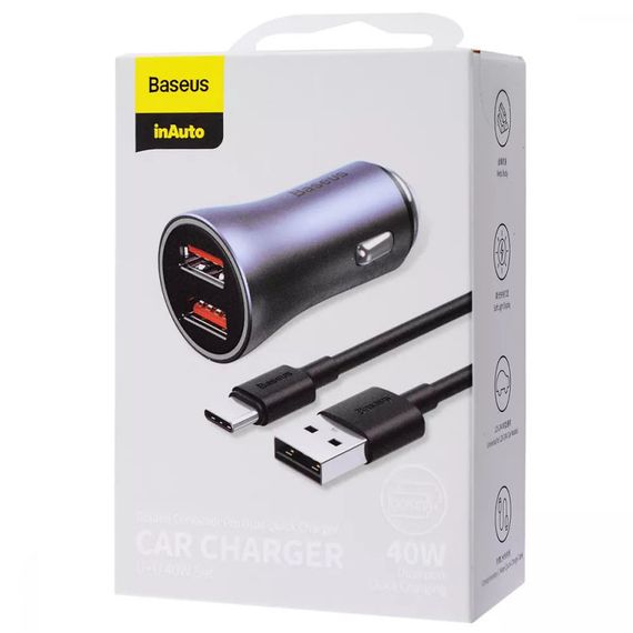 АЗП Baseus Golden Contactor Pro 40W 2USB + Type-C 5A (1m) (TZCCJD-A0G) Сірий | Зображення 4