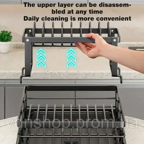 Сушилка для посуды BauTech двухуровневая с держателем для тарелок Черный | Зображення 5